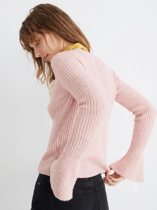 Madewell Sweaters - Madewell Dusty Pink Ribbed Bell-Sleeve Sweater XS